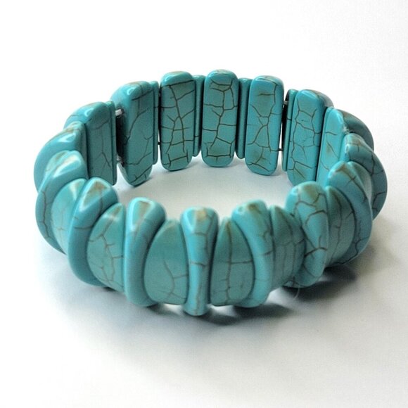 Turquoise Hued Bracelet Blue Stretchy Bracelet Elastic Lobster Tail Pattern - Picture 5 of 8